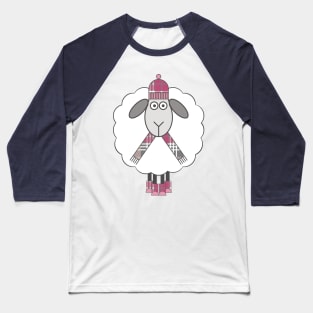 Cosy Winter Sheep With Pink, Grey and White Tartan Hat, Scarf and Boots Baseball T-Shirt